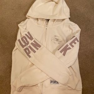 off white PINK zip up hoodie